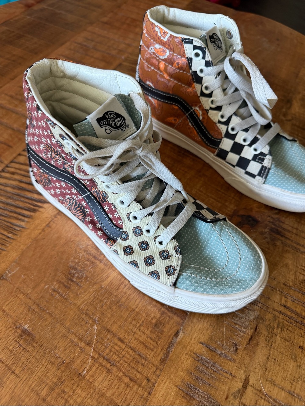 Vans Patchwork High-Top Sneakers in Blue, Orange, Red, Black, Cream